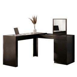 Escrivaninha Mesa Escritório Penteadeira de Canto com Espelho Star 1 Porta 136cm Preto - 3