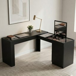 Escrivaninha Mesa Escritório Penteadeira de Canto com Espelho Star 1 Porta 136cm Preto - 1