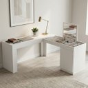 Ver imagem 2 de Escrivaninha Mesa Escritório Penteadeira de Canto com Espelho Star 1 Porta 136cm Branca