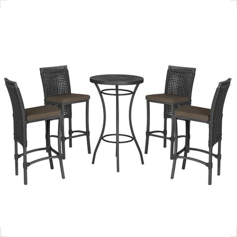 Mesa Bistrô e 4 Banquetas Roma Preta Corda Náutica Estofado 9 Trama Original