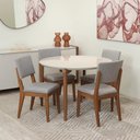 Ver imagem 1 de Conjunto de Jantar Mesa Redonda com Vidro Donatella com 4 Cadeiras Ella - Natural C/ Cinza