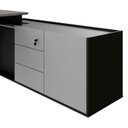 Ver imagem 5 de Mesa L Diretor Escritório com Armário Lateral 3 Gavetas 200cm Industrial Tampo Cavado e Pés Metal Executive Cinza Sagrado E Preto