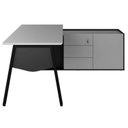 Ver imagem 4 de Mesa L Diretor Escritório com Armário Lateral 3 Gavetas 200cm Industrial Tampo Cavado e Pés Metal Executive Cinza Sagrado E Preto