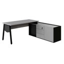 Ver imagem 2 de Mesa L Diretor Escritório com Armário Lateral 3 Gavetas 200cm Industrial Tampo Cavado e Pés Metal Executive Cinza Sagrado E Preto