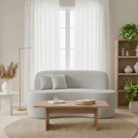 Sofá Minimalista Orgânico 2 Lugares Sala Bouclé