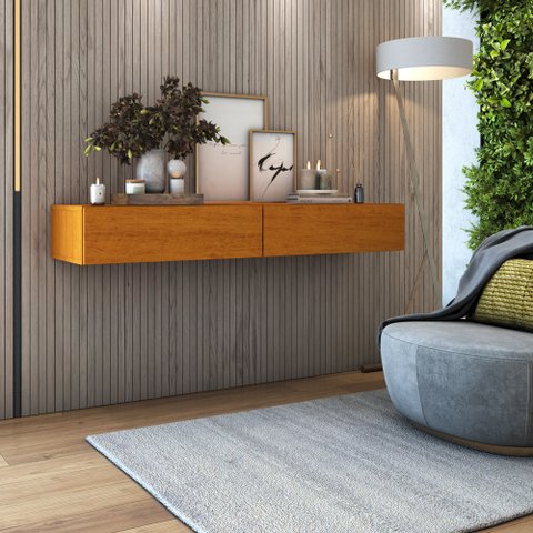 Aparador Buffet Suspenso para Hall de Entrada Eros 1,10m com 2 Gavetas Design Moderno:naturale Fosco