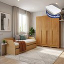 Ver imagem 3 de Conjunto Quarto Bicama Duo com Cama Auxiliar + Guarda-Roupa Domus Max com 2 Colchões - Amêndoa/Cedro