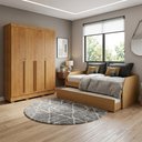 Ver imagem 6 de Conjunto Quarto Bicama Duo com Cama Auxiliar + Guarda-Roupa Domus Max com 2 Colchões - Amêndoa/Cedro