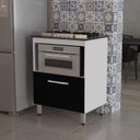 Ver imagem 2 de Balcão Gabinete para Cooktop de 5 Bocas e para Forno Elét. Bur 01 Porta Cor Branco Preto com Marmori