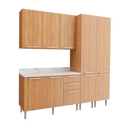 Cozinha Compacta Jasmine Cz1101 200cm com Divisor de Talheres Freijó Mármore Branco Tecnomobili - 3