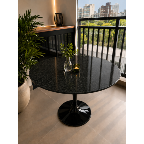 Mesa de Jantar Saarinen Preto - Redonda 110cm - Mármore São Gabriel