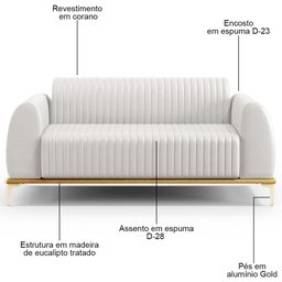 Sofá 150cm 2 Lugares Base Gold Molino D06 Pu C-12 Branco - 5
