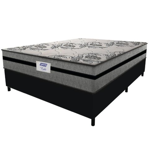 Cama Box Casal King Colchão Gazin com Molas Ensacadas Rubi 193x203x70cm Suede Preto/cinza Cinza