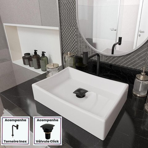 Cuba Dalla Sobrepor com Válvula Click e Torneira Inox Black Branco