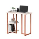 Ver imagem 6 de Mesa Escrivaninha Mali 76cm P/ Computador Notebook C/ Prateleiras Estilo Industrial: Off White/cobre