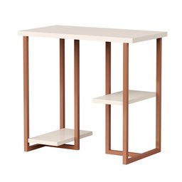Mesa Escrivaninha P/ Computador Mali 76cm com Prateleiras Estante Industrial:off White / Cobre - 2