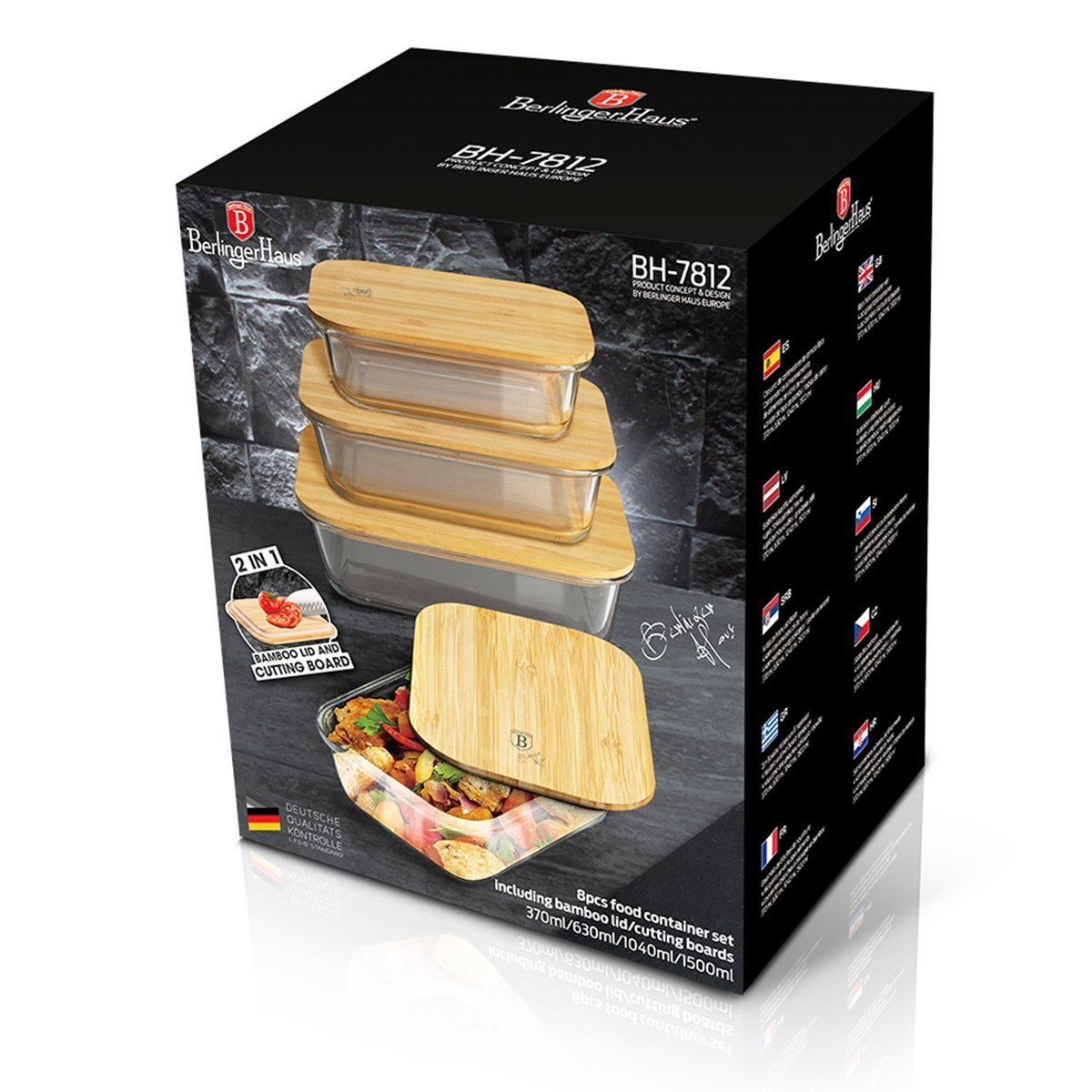 Kit 4 Potes Vidro Tampa Bambu Mini Tábua 2em1 Berlinger Haus Utensílios Cozinha Organização - 5