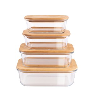 Kit 4 Potes Vidro Tampa Bambu Mini Tábua 2em1 Berlinger Haus Utensílios Cozinha Organização