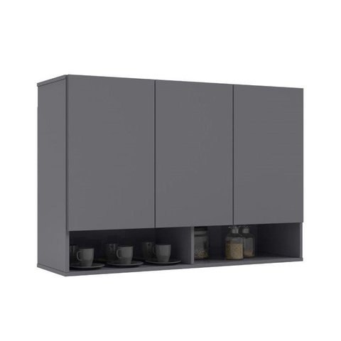 Armário Aéreo Mil com Nichos para Objetos e Decoração 3 Portas com Dobradiças Metálicas Amplo Espaço