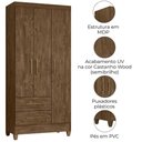 Ver imagem 4 de Guarda Roupa Solteiro Lima 3 Portas 182x82 Cm Castanho Wood Moval