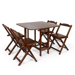 Conjunto Dobrável Prático Mesa 4 Cadeiras Soft Imbuia Bar Cozinha - 4