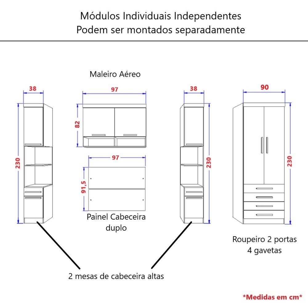 Guarda Roupa Dormitório Modulado Alpes Solteiro - Roupeiro Luciane M02:Branco - 5