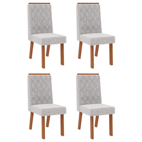Conjunto com 4 Cadeiras Estofadas para Mesa de Jantar Sara MDF Freijó Linho Neblina DJ Móveis