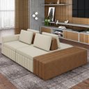 Ver imagem 2 de Sofá Ilha e Puff Sala Living 265cm Siesta M22 Linho Cru/marrom - Mpozenato