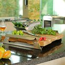 Ver imagem 1 de Tábua Elevada Bancada Madeira Teca-Alças e Pé em Inox-44x44Cm