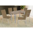 Ver imagem 1 de Conjunto: Mesa de Cozinha Elba Tampo Madeirado C/ Vidro 120cm e 6 Cadeiras Amsterdã Cromada/freijo