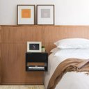 Ver imagem 5 de Kit 2 Mesas de Cabeceira Criado Preto 30cm Estilo Suspensa com Gaveta Superior e Nicho para Quarto