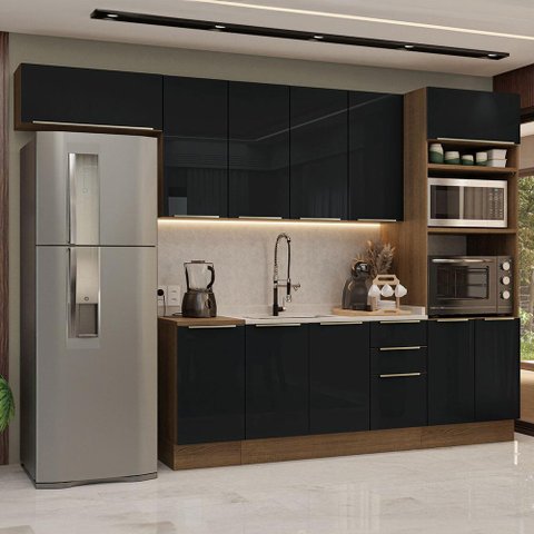 Armário de Cozinha Completa 310cm Rustic/preto Lux Madesa 01