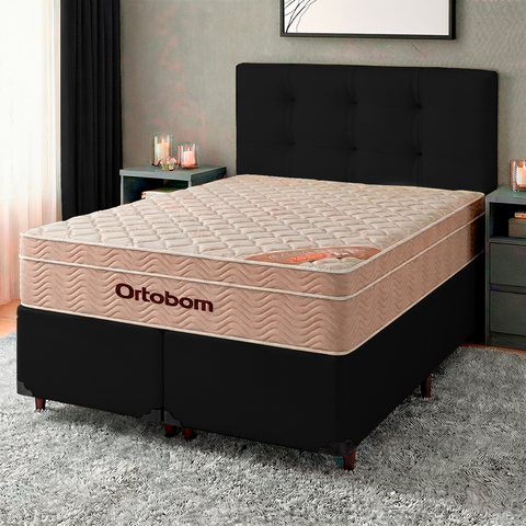 Kit Cama Box + Cabeceira + Colchão Queen Molas Ensacadas - Airtech - Ortobom