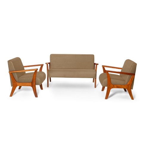 Conjunto de Poltronas Estofadas em Madeira Maciça Cléo Bege – Straub Web