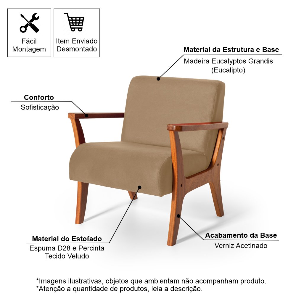 Conjunto de Poltronas Estofadas em Madeira Maciça Cléo Bege – Straub Web - 8