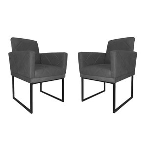 Kit 02 Poltronas Klara Base Ferro Preto Suede - Estopar Kit Klara Base Preta Suede Cinza