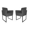 Kit 02 Poltronas Klara Base Ferro Preto Suede - Estopar Kit Klara Base Preta Suede Cinza - 1