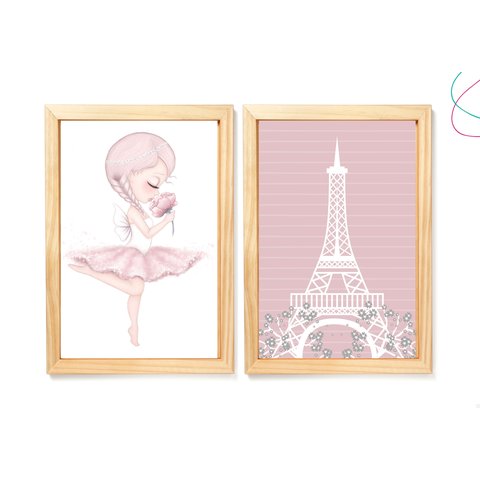 Kit 2 Quadros Decorativos - Paris e Bailarina:pinus