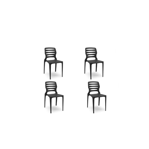 Kit 04 Cadeiras Fixas Ville Plaxmetal Polipropileno Preta
