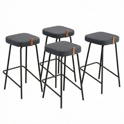 Kit 04 Banquetas Altas Cozinha e Área Gourmet Vik Estofada Linho Grafite - Abmaza
