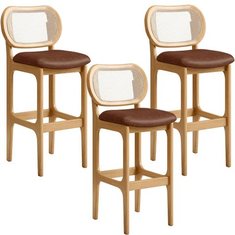 Kit 03 Banquetas Altas Para Cozinha Bancada Sala Tela Betta Fixa L02 Couríssimo Marrom - Lyam Lyam D