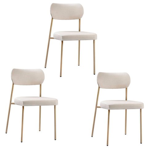 Kit 3 Cadeiras para Sala de Jantar Tecido Linho Design Aço Carbono Lavinia Bege/Areia/Champagne