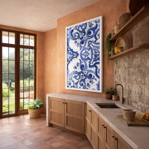 Quadro Canvas Majólica 90x60cm Mold Branca