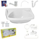 Ver imagem 1 de Pia Lavatório Banheiro 4,8l + Kit para Banheiro Redondo + Torneira + Sifão Universal + Engate Flexív