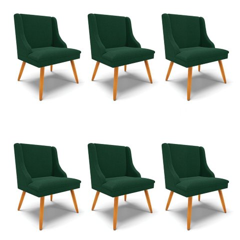 Cadeira Sala de Jantar Pé Palito Castanho Kit 6 Liz Bouclê Verde D03 - D’Rossi