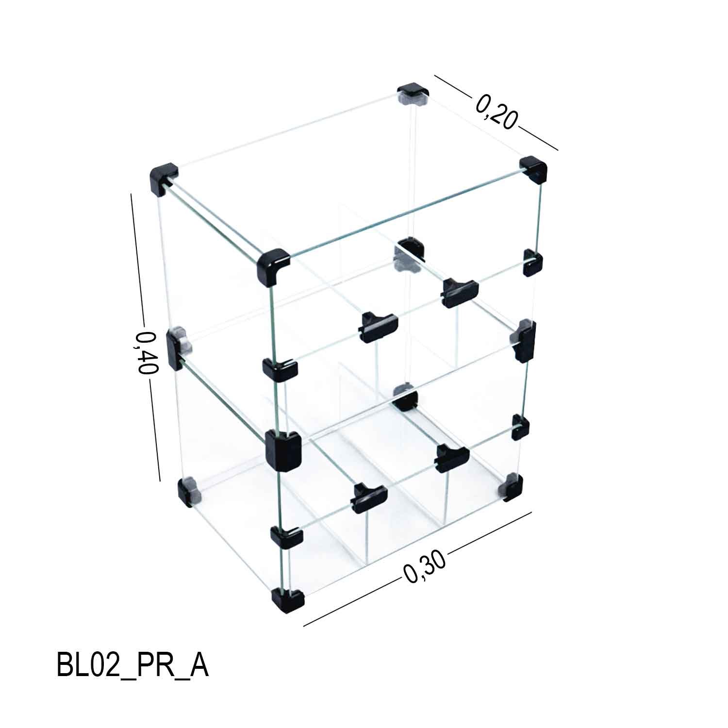 Baleiro Expositor Preto de Vidro - 0,30 X 0,40 X 0,20m - 3