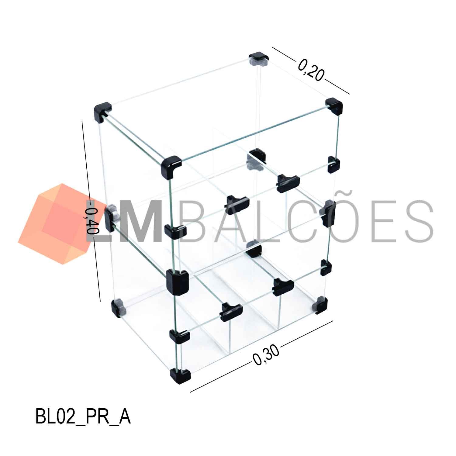 Baleiro Expositor Preto de Vidro - 0,30 X 0,40 X 0,20m - 2