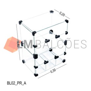 Baleiro Expositor Preto de Vidro - 0,30 X 0,40 X 0,20m