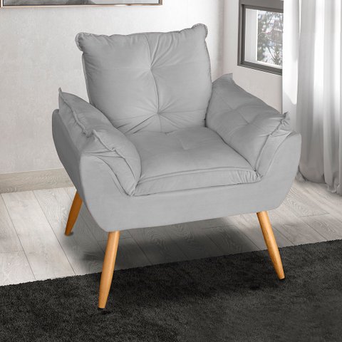 Poltrona Decorativa Opala Suede Cinza Claro - MV Estofados Shop
