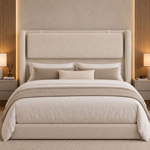 Cabeceira de Casal Estofada para Cama Box 168cm Moderna:Off White
